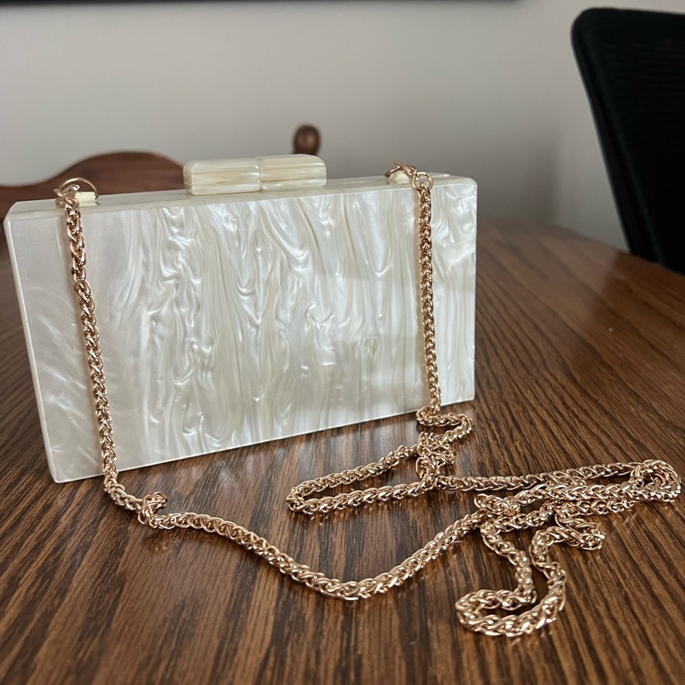 White Clutch with Gold Chain